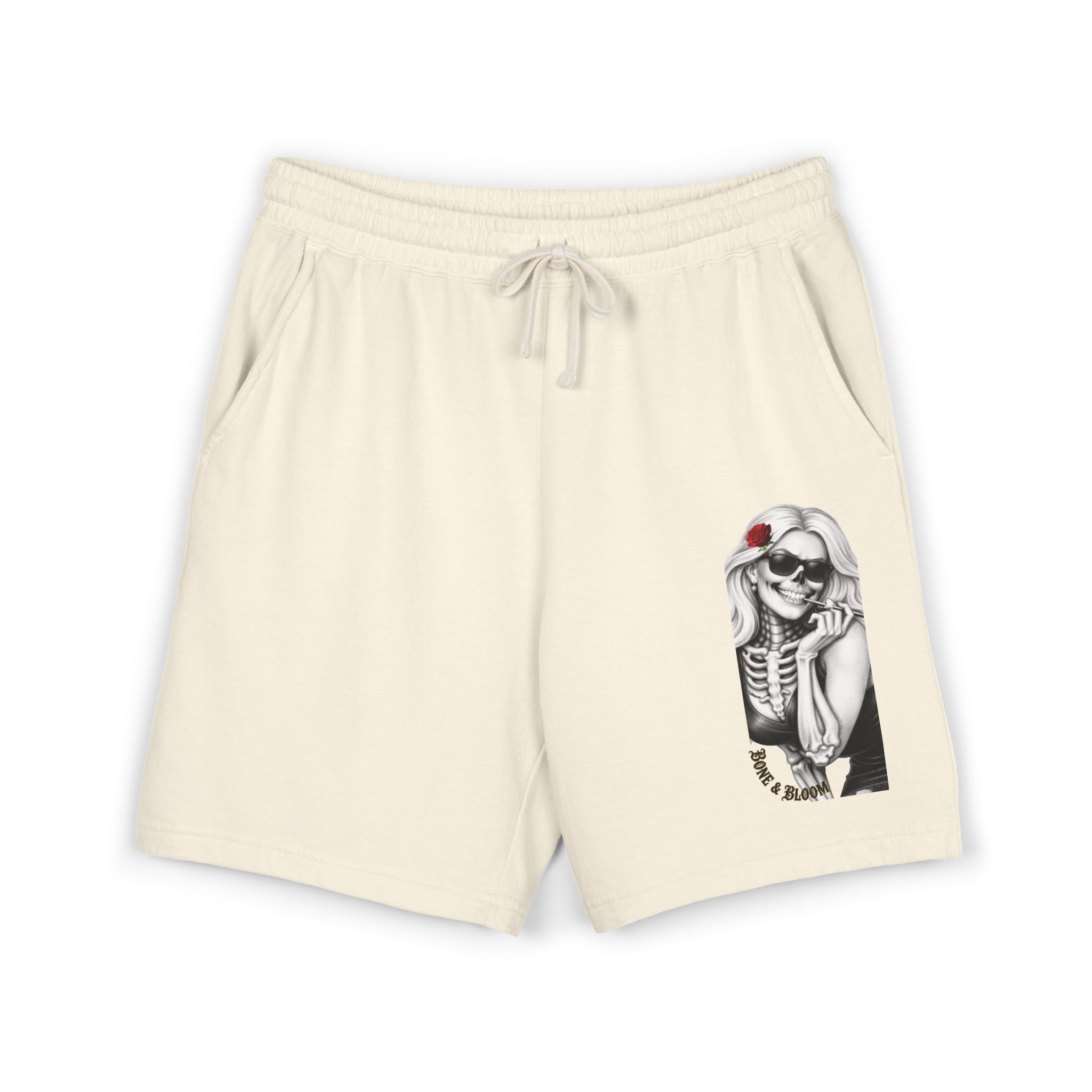 Skull Girl Graphic Sweat Shorts — Lightweight Fleece Casual Lounge Shorts