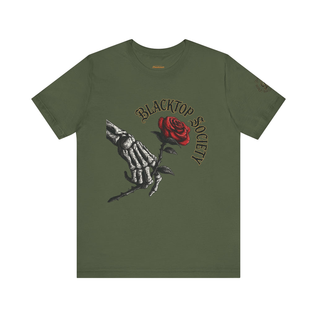 Love Never Dies skull and rose graphic tee, Blacktop Society, view 27