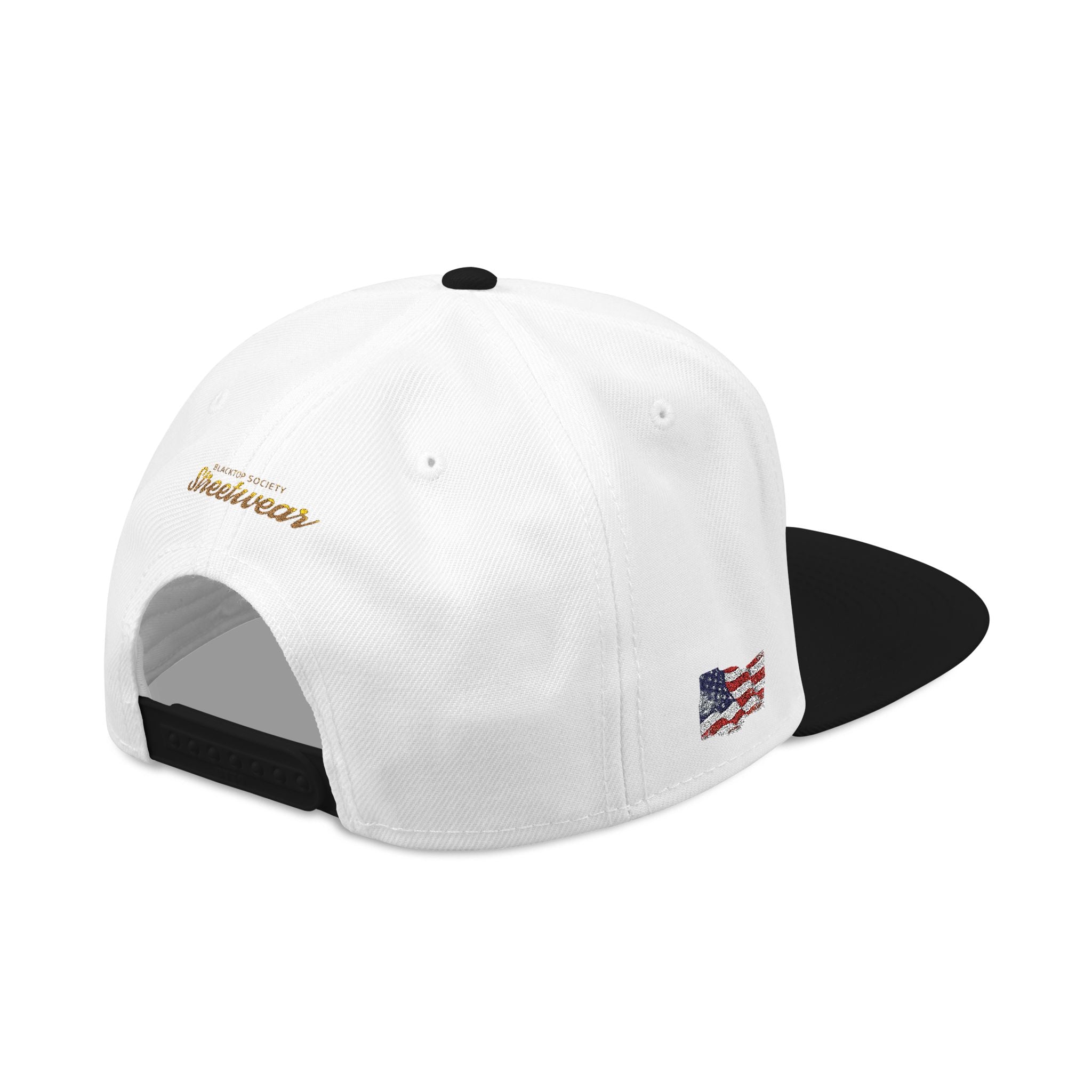 Embroidered Snapback Hat — Patriotic American Flag & Vintage Patch Design