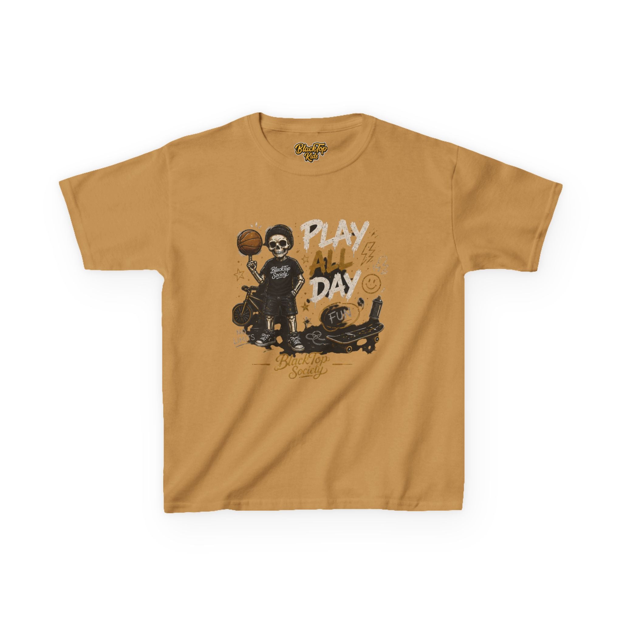 Play All Day basketball graphic kids tee — Blacktop Society