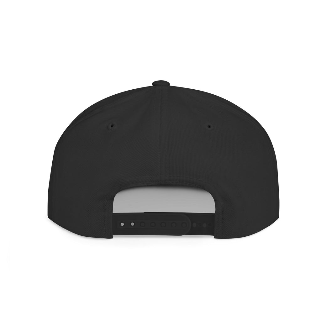 Black snapback cap back view with adjustable strap, streetwear style