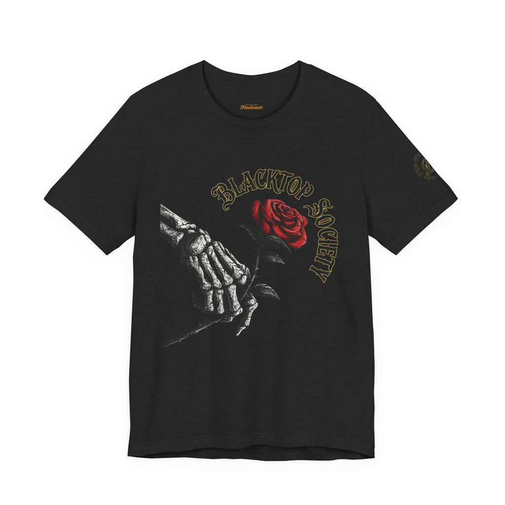 Love Never Dies skull and rose graphic tee, Blacktop Society, view 7