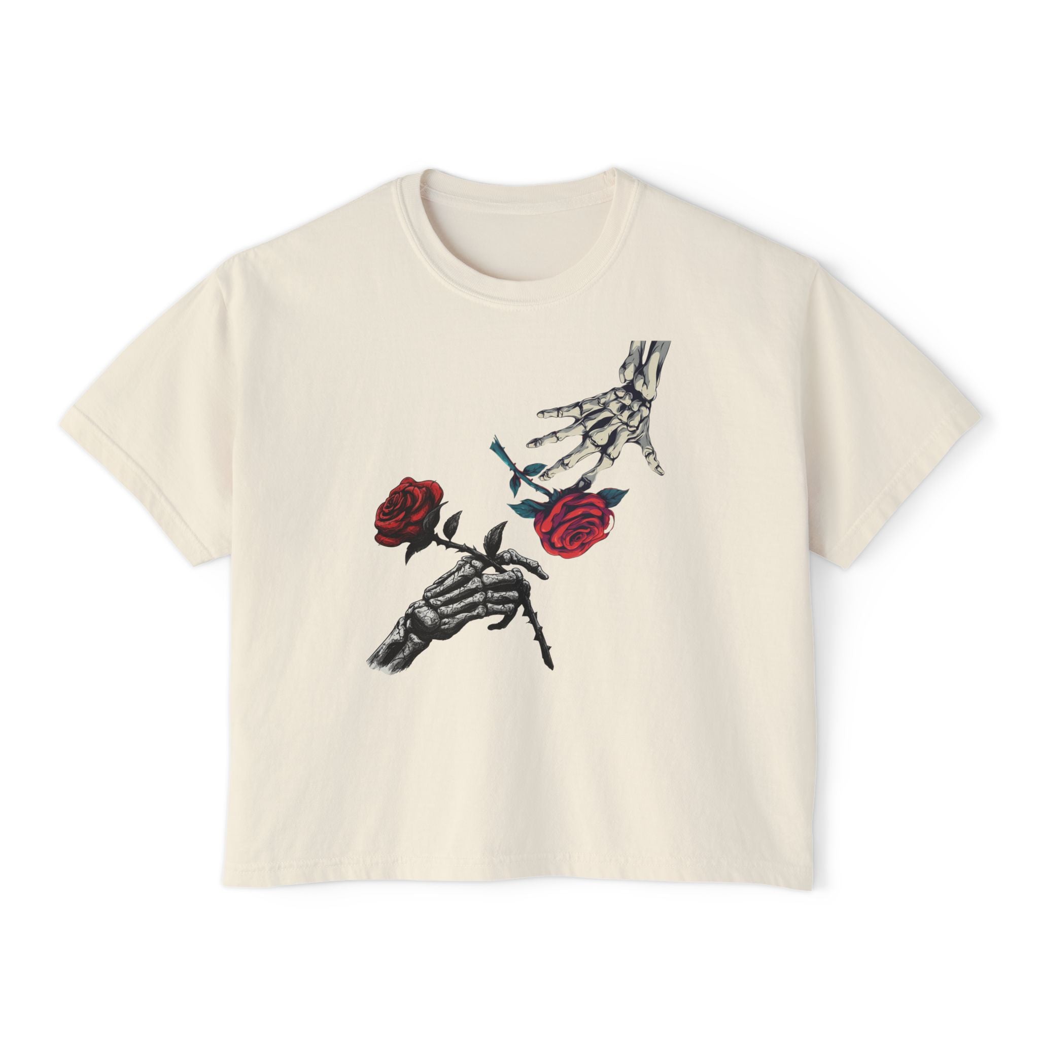 Roses are Red women's crop tee with B rose graphic, Blacktop Society streetwear, view 2