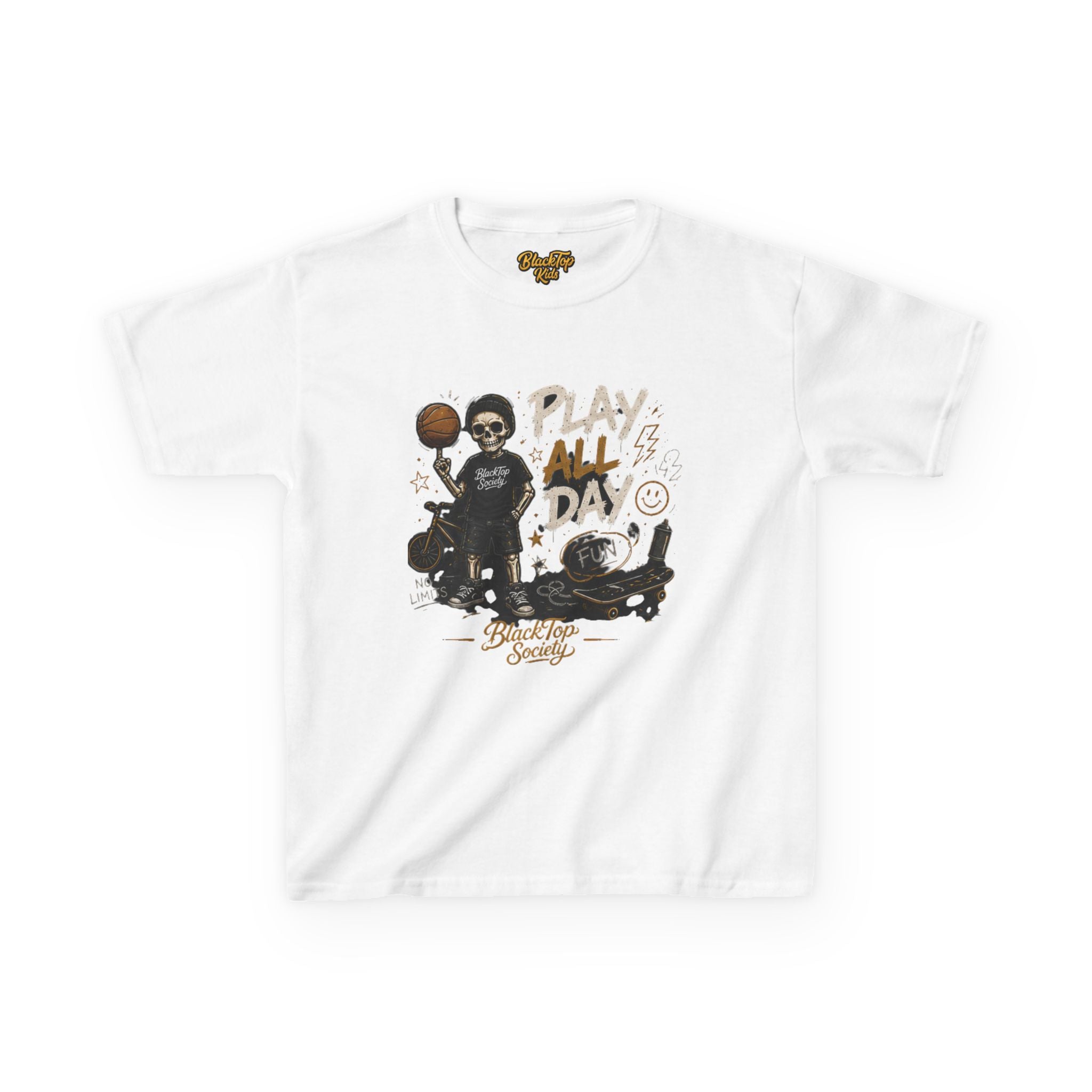 Play All Day basketball graphic kids tee — Blacktop Society