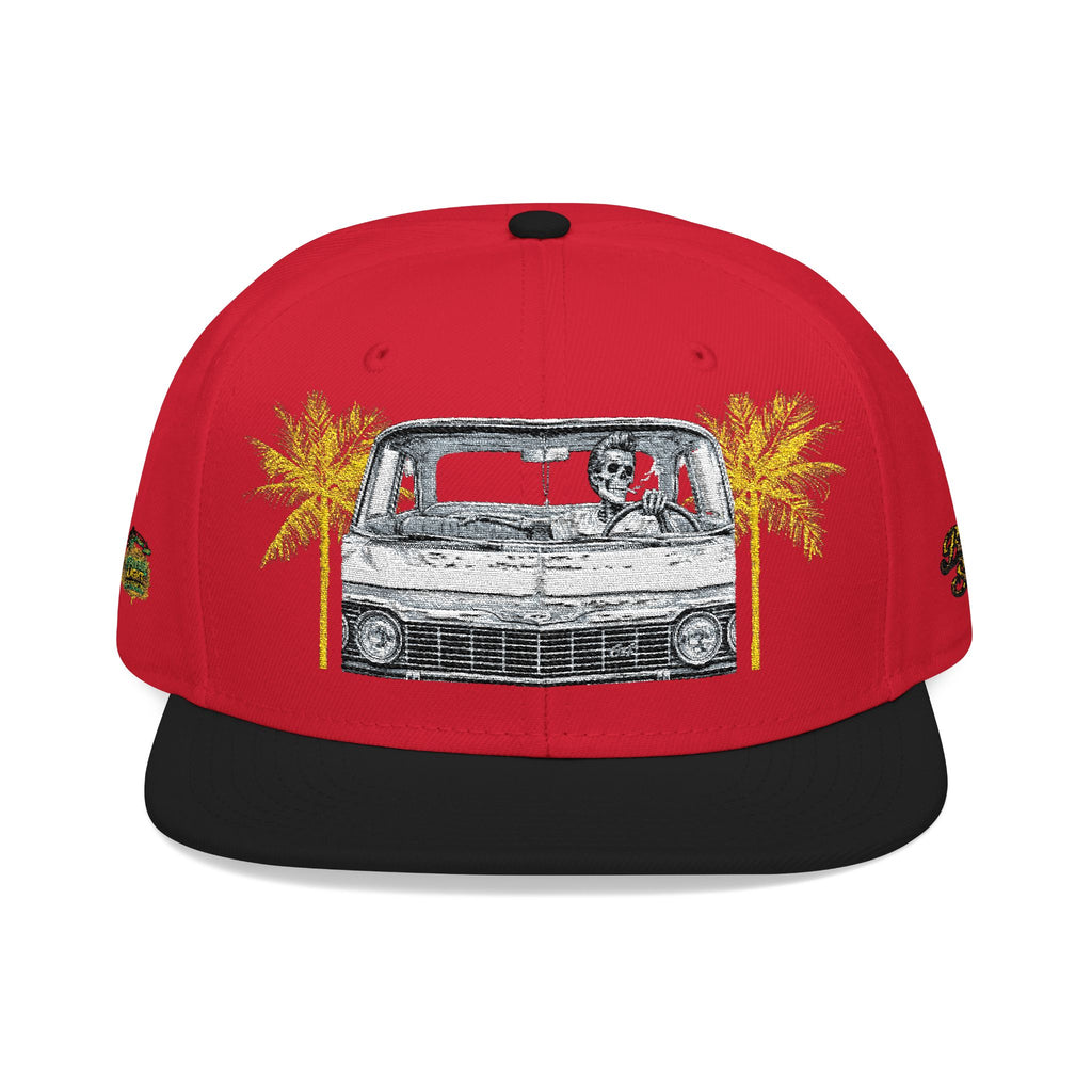Vintage Camper Snapback Hat — Embroidered Palm Tree & Van Design