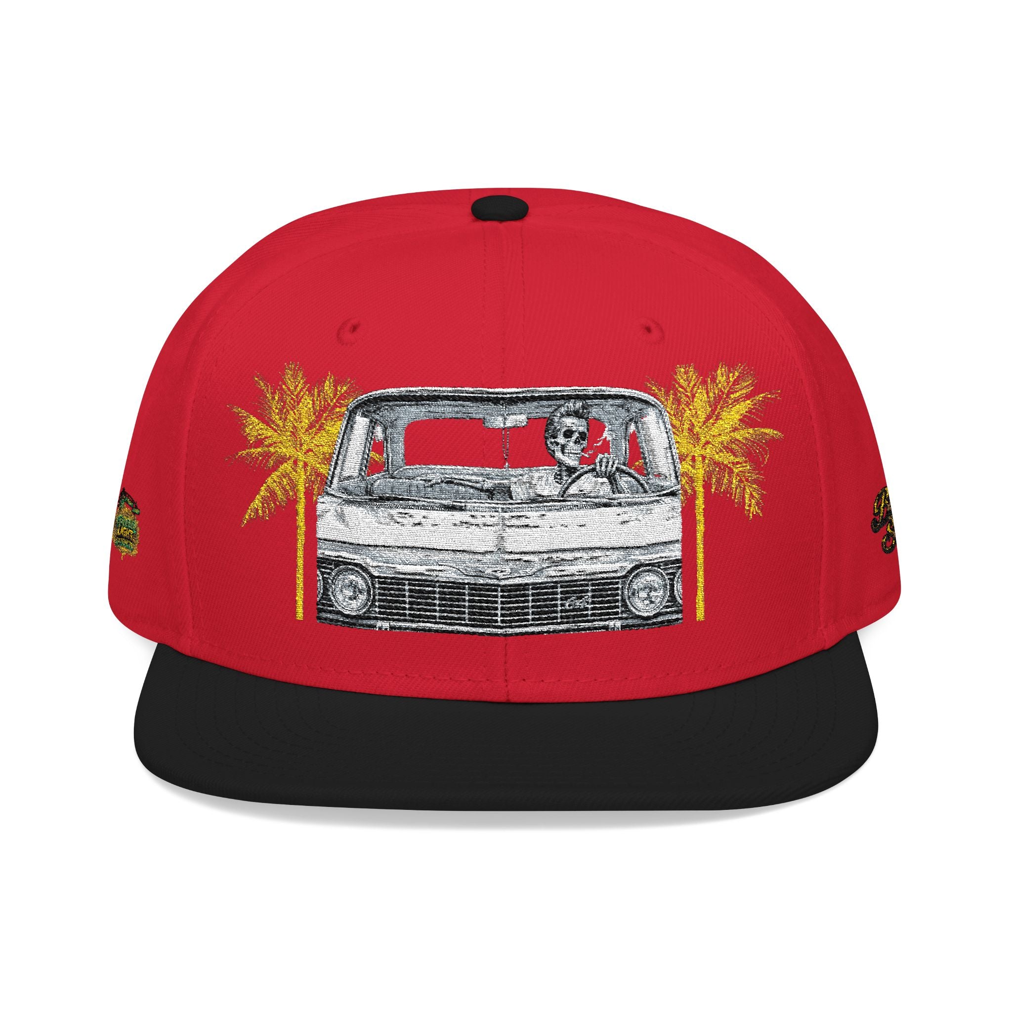 Vintage Camper Snapback Hat — Embroidered Palm Tree & Van Design
