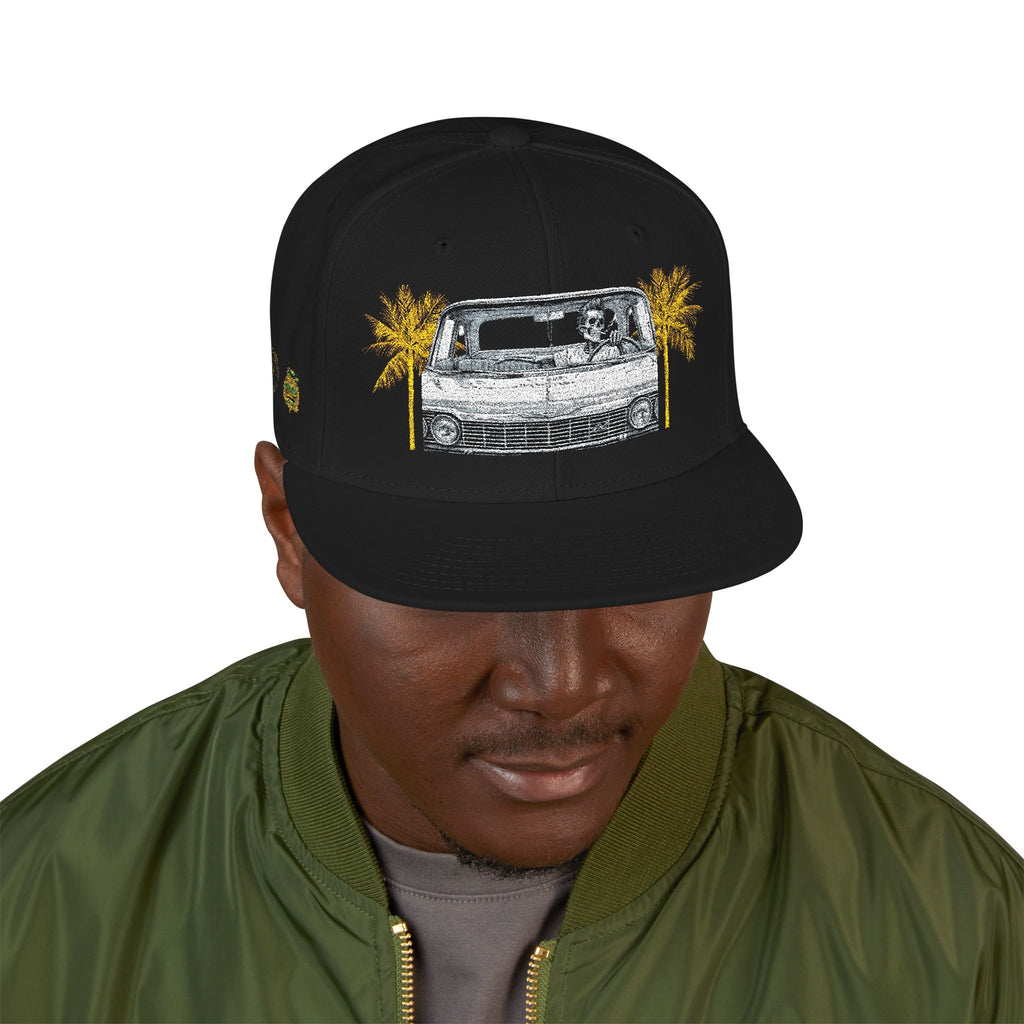 Vintage Camper Snapback Hat — Embroidered Palm Tree & Van Design