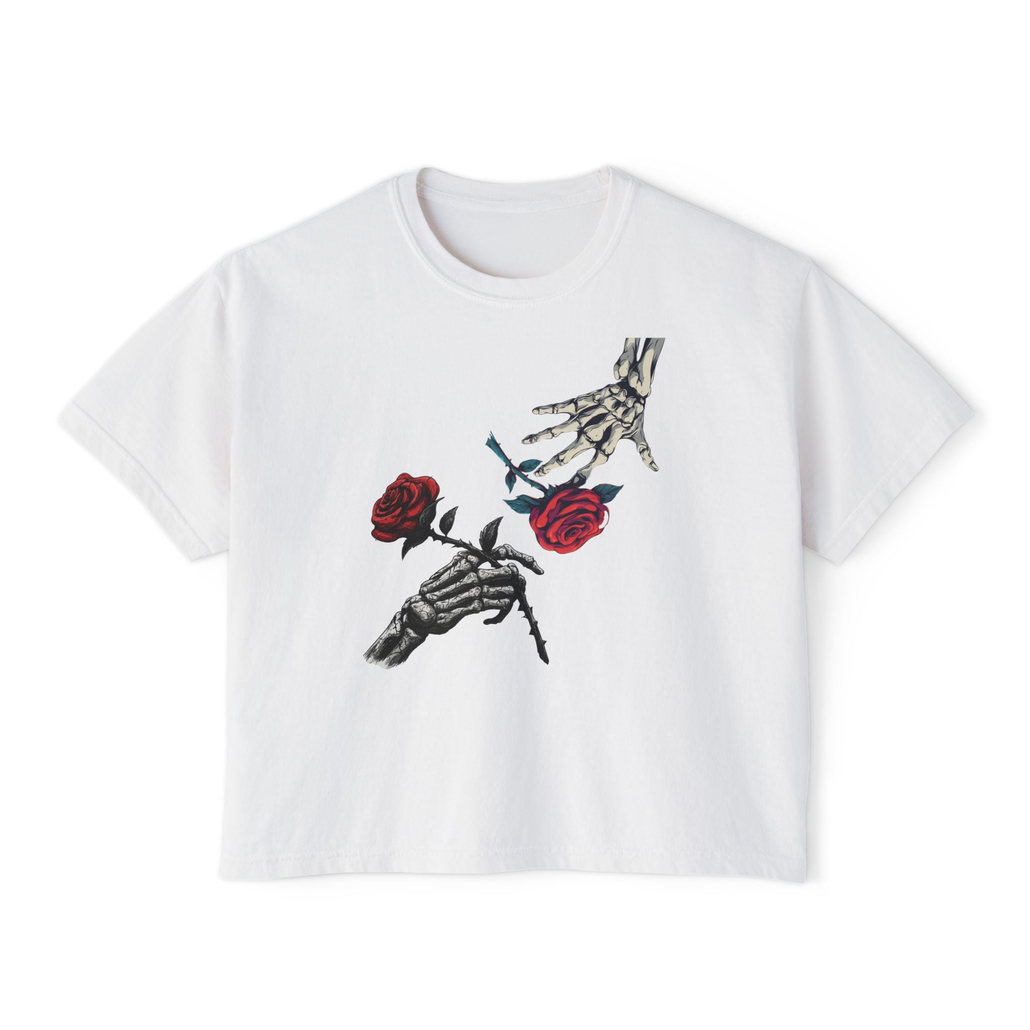 Roses are Red women's crop tee with B rose graphic, Blacktop Society streetwear, view 1