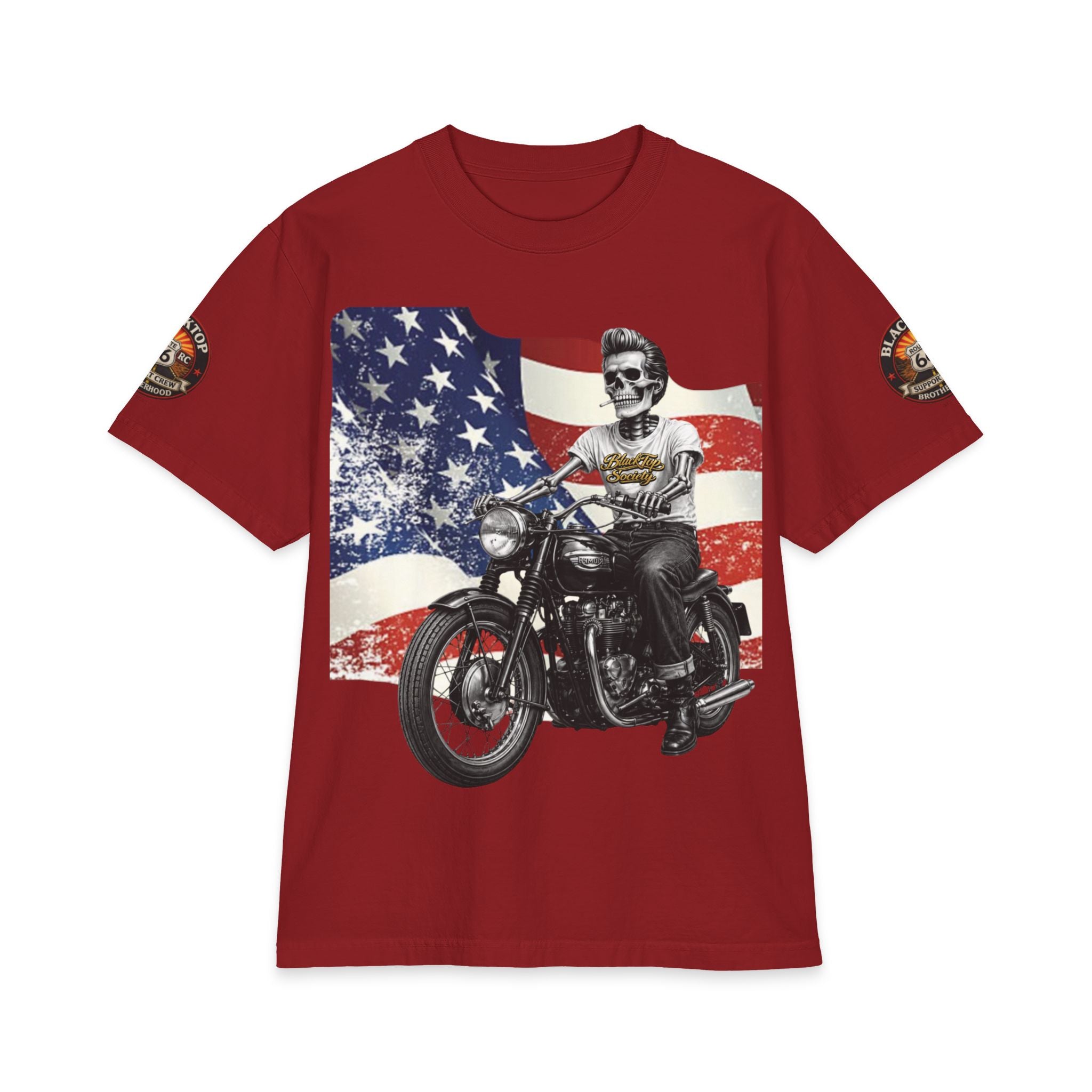 Patriotic skull rider biker tee with American flag — Blacktop Society