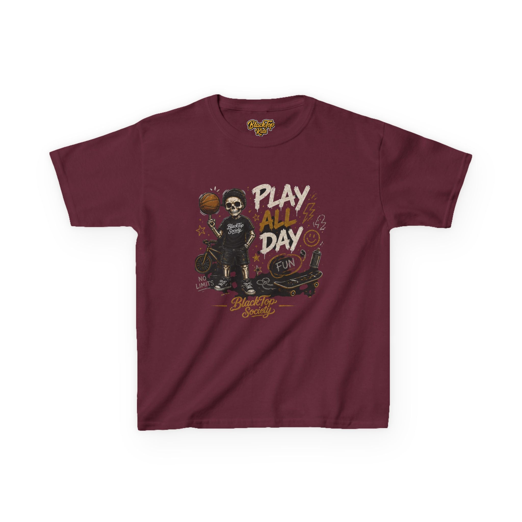 Play All Day basketball graphic kids tee — Blacktop Society