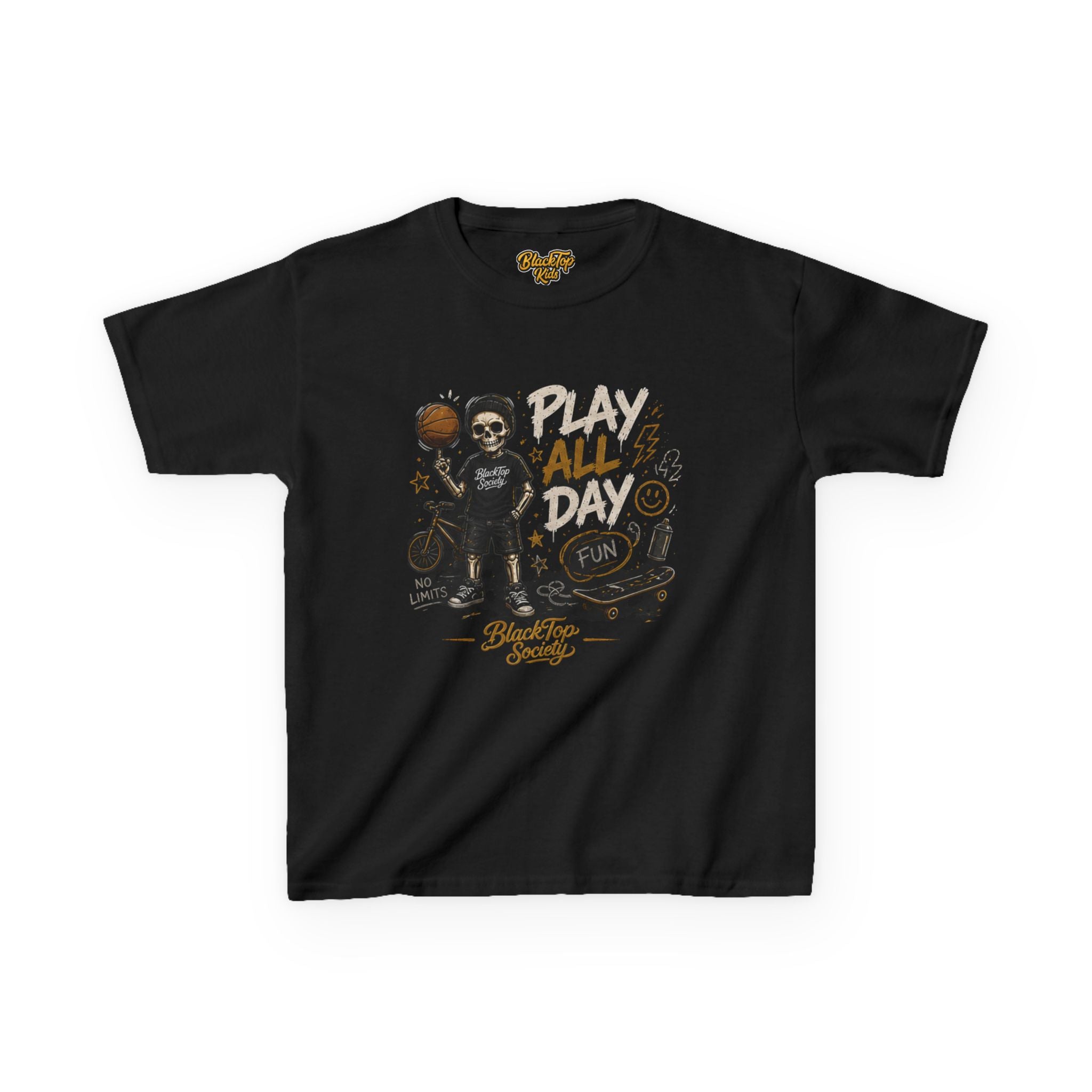 Play All Day basketball graphic kids tee — Blacktop Society