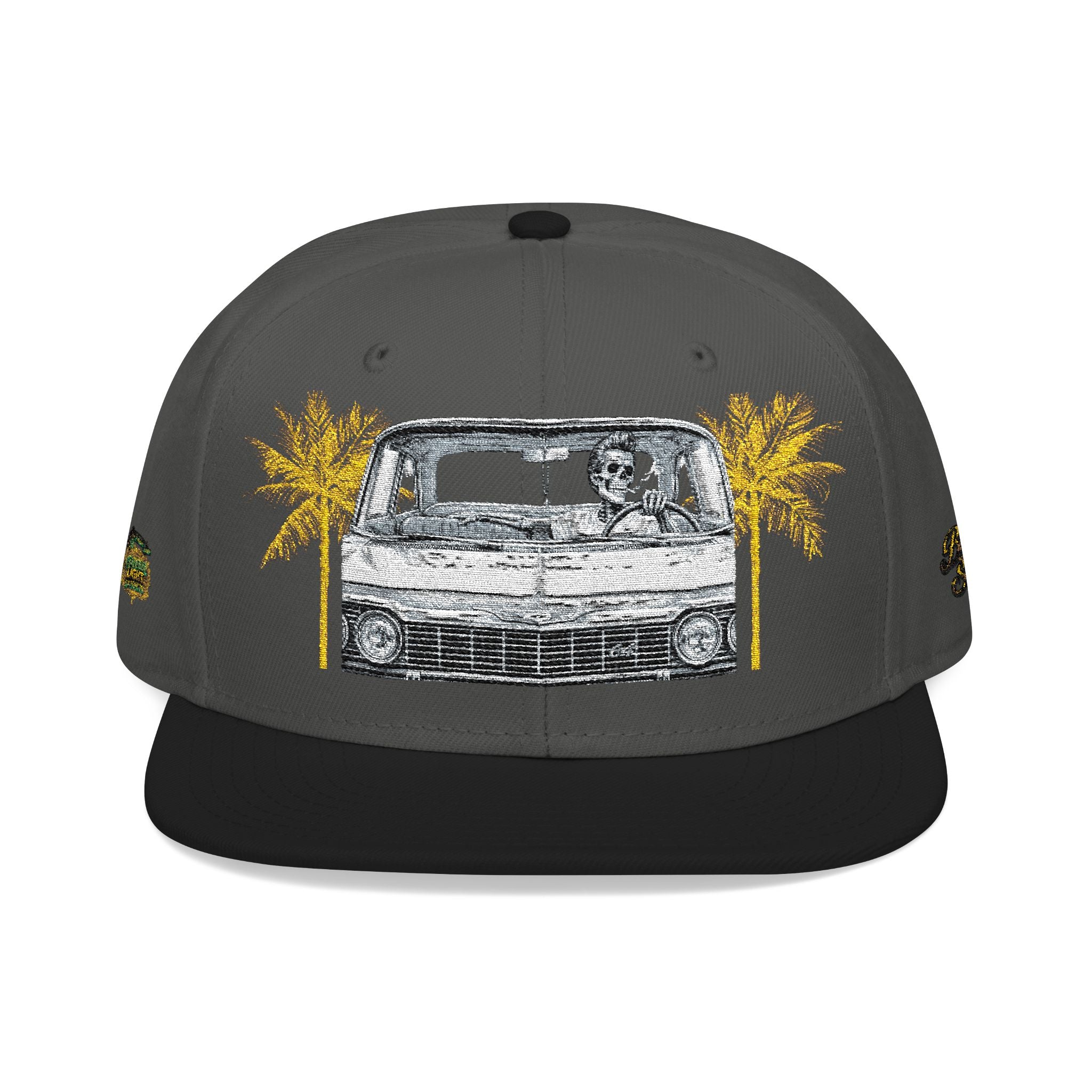 Vintage Camper Snapback Hat — Embroidered Palm Tree & Van Design