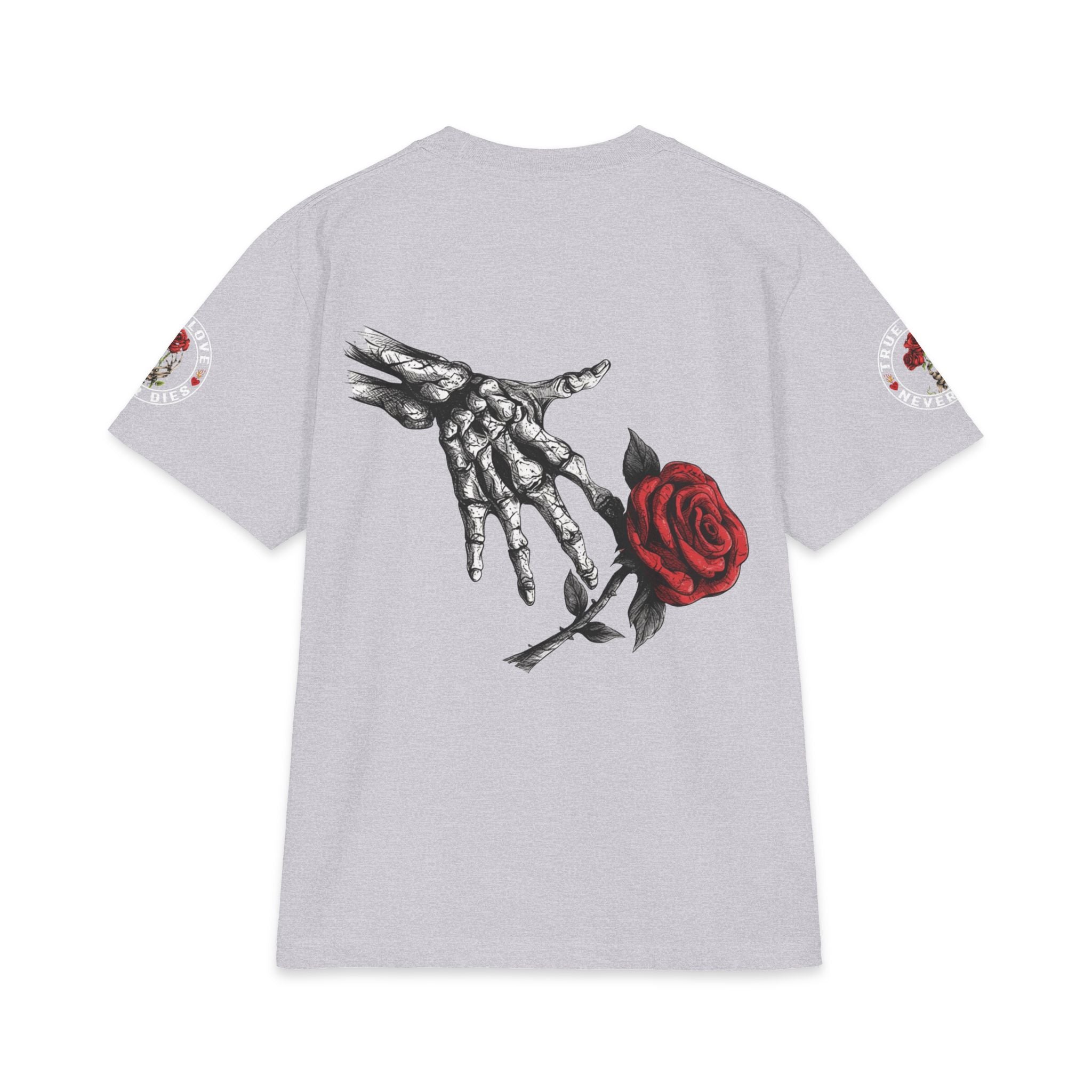 'Love Never Dies' skull and rose graphic tee, Blacktop Society, view 6