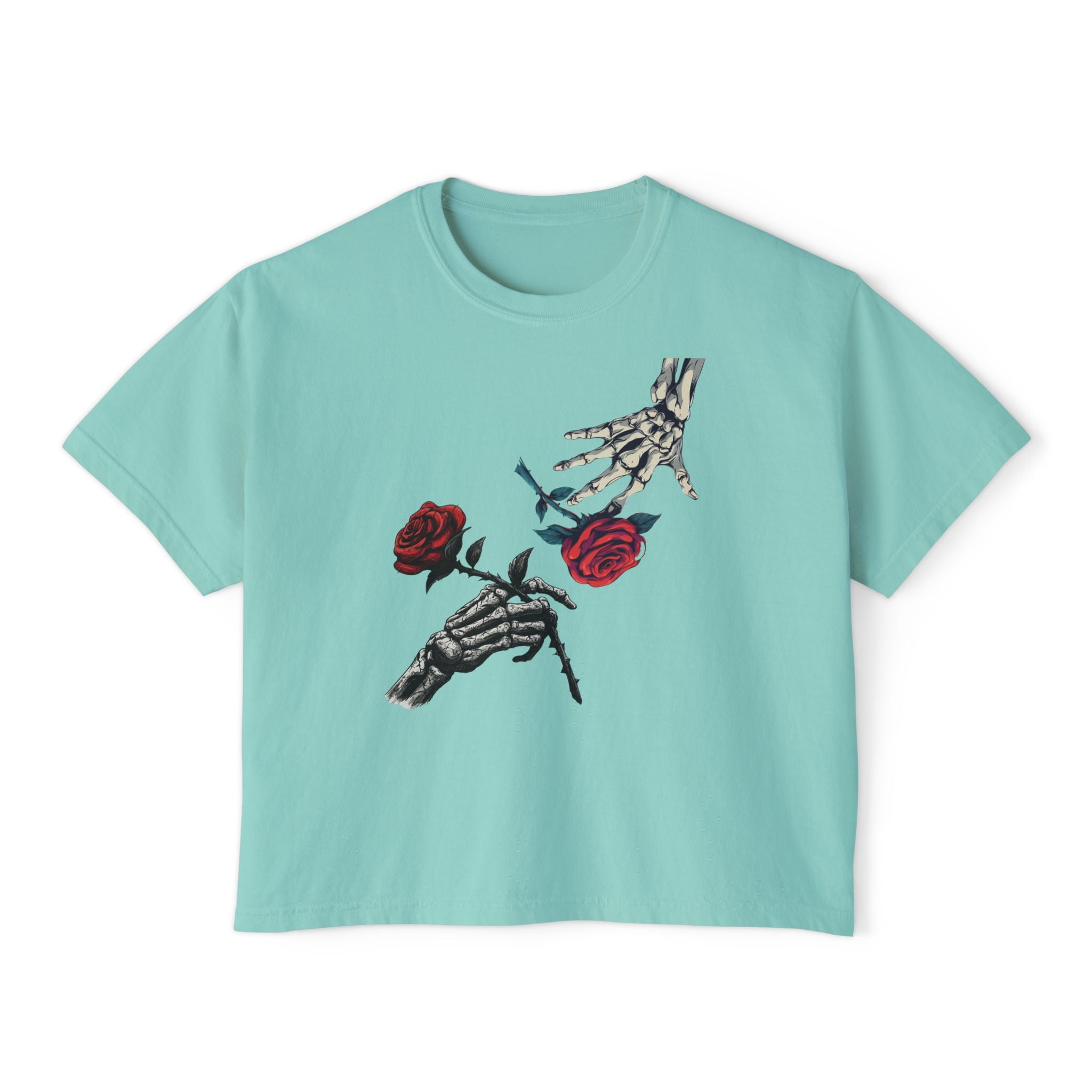 Roses are Red women's crop tee with B rose graphic, Blacktop Society streetwear, view 6