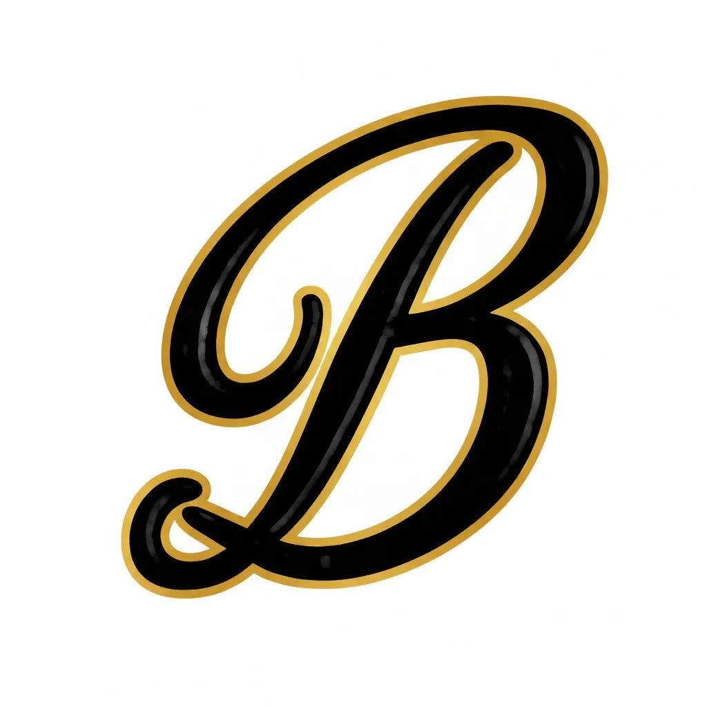 Stylized black letter B with gold outline, streetwear graphic design